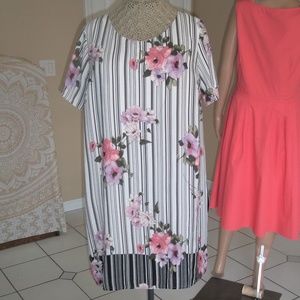 Black & White Stripe Pink & Lavender Flowers Dress